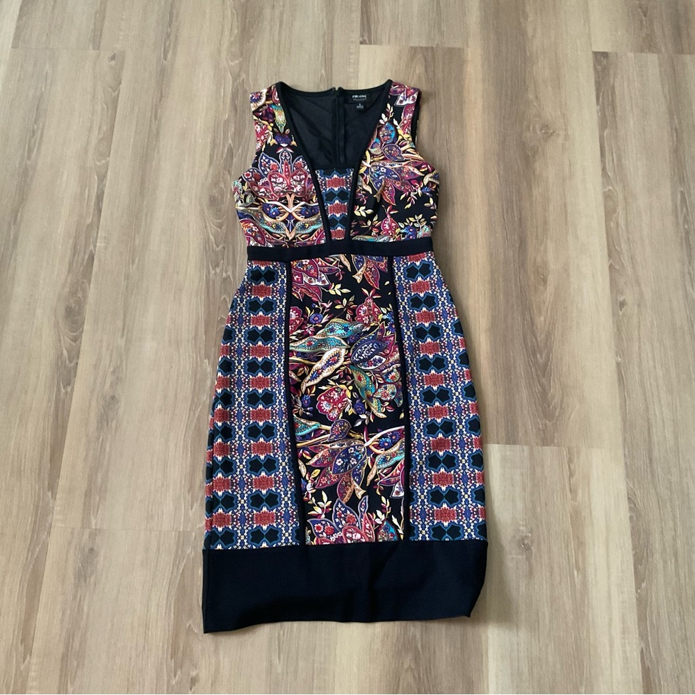 Nicole Multicolor Floral and Geometric Midi Dress